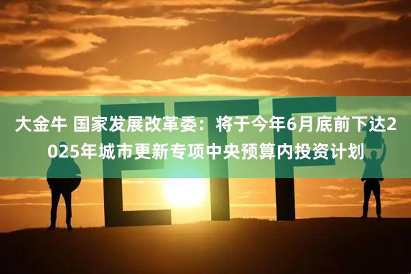 大金牛 国家发展改革委：将于今年6月底前下达2025年城市更新专项中央预算内投资计划
